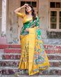 Load image into Gallery viewer, Golden Yellow Tussar Silk Saree with Vibrant Peacock Kalamkari Motifs DIGITAL PRINT