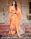 Sunset Orange Tussar Silk Saree with Royal Procession Pallu and Zari Border DIGITAL PRINT
