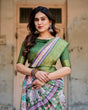 Load image into Gallery viewer, Ivory and Green Tussar Silk Saree with Elephant Motifs and Intricate Zari Border DIGITAL PRINT