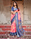 Pink and Blue Digital Printed Saree with Peacock Motif and Tassel Detail DIGITAL PRINT