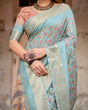 Load image into Gallery viewer, Sky Blue Tussar Silk Saree with Intricate Zari Border and Artistic Pallu Design DIGITAL PRINT