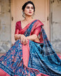 Load image into Gallery viewer, Teal Blue and Coral Tussar Silk Saree with Floral Weaves and Geometric Pallu DIGITAL PRINT