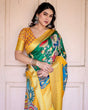 Load image into Gallery viewer, Golden Yellow Tussar Silk Saree with Vibrant Peacock Kalamkari Motifs DIGITAL PRINT