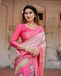 Load image into Gallery viewer, Pink and Ivory Tussar Silk Saree with Golden Zari Border and Majestic Elephant Motif Pallu DIGITAL PRINT