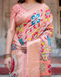 Load image into Gallery viewer, Peach Tussar Silk Saree with Vibrant Floral Kalamkari and Zari Highlights DIGITAL PRINT