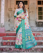 Load image into Gallery viewer, Elegant Multicolor Floral Digital Print Saree with Ornate Green Border and Artistic Pallu DIGITAL PRINT