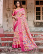 Load image into Gallery viewer, Peach and Fuchsia Floral Digital Print Tussar Silk Saree with Zari Border and Paisley Pallu DIGITAL PRINT