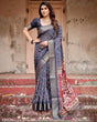Load image into Gallery viewer, Navy Blue Tussar Silk Saree with Geometric Patterns, Zari Border, and Vibrant Pallu DIGITAL PRINT