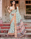 Contemporary Beige Tussar Silk Saree with Geometric Triangle Print and Golden Zari Border DIGITAL PRINT