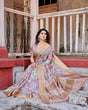 Load image into Gallery viewer, Exquisite Gray Floral Digital Print Saree with Golden Border and Ornamental Pallu DIGITAL PRINT