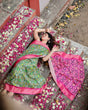 Load image into Gallery viewer, Green and Pink Tussar Silk Saree with Vibrant Ikat Patterns and Zari Border DIGITAL PRINT