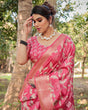 Load image into Gallery viewer, Vibrant Pink Tussar Silk Saree with Intricate Zari Border and Modern Floral Pallu DIGITAL PRINT