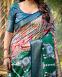 Load image into Gallery viewer, Multicolored Digital Print Tussar Silk Saree with Intricate Zari Border and Elephant Motif Pallu DIGITAL PRINT