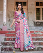 Load image into Gallery viewer, Blush Pink Tussar Silk Saree with Elegant Peacock and Floral Kalamkari Design DIGITAL PRINT