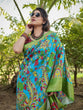 Load image into Gallery viewer, Vibrant Peacock Motif Blue and Green Tussar Silk Saree with Zari Border DIGITAL PRINT