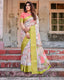 Pastel Tussar Silk Saree with Lime Green Zari Border and Hand-Painted Heritage Designs DIGITAL PRINT