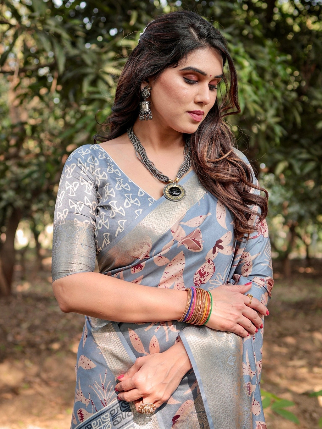 Stylish Sky Blue Tussar Silk Saree with Beige and Gold Zari Work and Contemporary Pallu Design DIGITAL PRINT