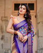 Load image into Gallery viewer, Royal Purple Tussar Silk Saree with Vibrant Floral Print and Peacock Motif Pallu DIGITAL PRINT
