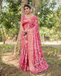 Load image into Gallery viewer, Vibrant Pink Tussar Silk Saree with Intricate Zari Border and Modern Floral Pallu DIGITAL PRINT