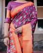 Load image into Gallery viewer, Wine Purple and Orange Tussar Silk Saree with Floral Motifs and Artistic Pallu DIGITAL PRINT