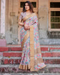 Load image into Gallery viewer, Exquisite Gray Floral Digital Print Saree with Golden Border and Ornamental Pallu DIGITAL PRINT