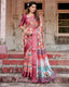 Maroon Tussar Silk Saree with Vibrant Geometric Tile Print and Zari Paisley Border DIGITAL PRINT