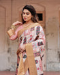 Load image into Gallery viewer, Ivory Tussar Silk Saree with Artistic Floral Motifs and Gleaming Golden Zari Border DIGITAL PRINT