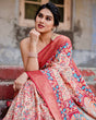 Load image into Gallery viewer, Beige and Coral Tussar Silk Saree with Intricate Floral Prints and Artistic Pallu DIGITAL PRINT