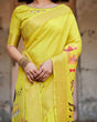 Load image into Gallery viewer, Vibrant Yellow Tussar Silk Saree with Royal Procession Pallu and Zari Accents DIGITAL PRINT