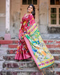 Load image into Gallery viewer, Magenta Tussar Silk Saree with Artistic Peacock &amp; Floral Kalamkari Design DIGITAL PRINT