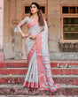 Load image into Gallery viewer, Pastel Pink and Mint Green Geometric Tussar Silk Saree with Zari Paisley Border DIGITAL PRINT