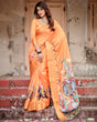 Load image into Gallery viewer, Sunset Orange Tussar Silk Saree with Royal Procession Pallu and Zari Border DIGITAL PRINT