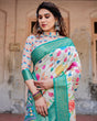 Load image into Gallery viewer, Elegant Multicolor Floral Digital Print Saree with Ornate Green Border and Artistic Pallu DIGITAL PRINT
