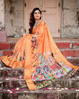 Load image into Gallery viewer, Sunset Orange Tussar Silk Saree with Royal Procession Pallu and Zari Border DIGITAL PRINT