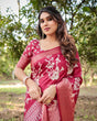 Load image into Gallery viewer, Maroon Tussar Silk Saree with White Floral Motifs, Intricate Zari Border, and Elegant Tassel Pallu DIGITAL PRINT