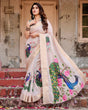 Load image into Gallery viewer, Soft Pastel Pink Tussar Silk Saree with Hand-Painted Peacock and Floral Motifs DIGITAL PRINT