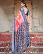 Load image into Gallery viewer, Pink and Blue Digital Printed Saree with Peacock Motif and Tassel Detail DIGITAL PRINT