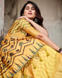 Load image into Gallery viewer, Golden Yellow Digital Printed Saree with Abstract Patterns and Tassel Detailing DIGITAL PRINT