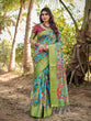 Load image into Gallery viewer, Vibrant Peacock Motif Blue and Green Tussar Silk Saree with Zari Border DIGITAL PRINT