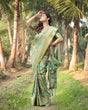 Load image into Gallery viewer, Elegant Light Green Tussar Silk Saree with Zari Motif Border and Contemporary Checkered Pallu Design DIGITAL PRINT