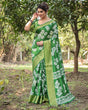 Load image into Gallery viewer, Enchanting Green Tussar Silk Saree with White Floral Prints and Zari Border DIGITAL PRINT