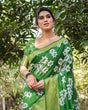 Load image into Gallery viewer, Enchanting Green Tussar Silk Saree with White Floral Prints and Zari Border DIGITAL PRINT