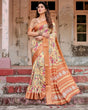 Load image into Gallery viewer, Golden Beige Tussar Silk Saree with Floral Paradise Print and Ornate Zari Border DIGITAL PRINT