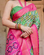 Load image into Gallery viewer, Green and Pink Tussar Silk Saree with Vibrant Ikat Patterns and Zari Border DIGITAL PRINT