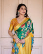Load image into Gallery viewer, Golden Yellow Tussar Silk Saree with Vibrant Peacock Kalamkari Motifs DIGITAL PRINT