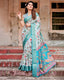 Sky Blue Tussar Silk Saree with Multicolor Floral Design and Zari Paisley Border DIGITAL PRINT