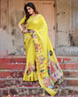 Load image into Gallery viewer, Vibrant Yellow Tussar Silk Saree with Royal Procession Pallu and Zari Accents DIGITAL PRINT