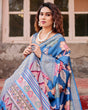 Load image into Gallery viewer, Sky Blue Tussar Silk Saree with Bold Floral Motifs and Chevron Pallu Design DIGITAL PRINT