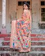 Load image into Gallery viewer, Peach Tussar Silk Saree with Vibrant Floral Kalamkari and Zari Highlights DIGITAL PRINT