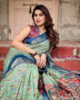 Load image into Gallery viewer, Majestic Blue and Green Digital Print Saree with Intricate Floral Motifs and Contrasting Pallu DIGITAL PRINT
